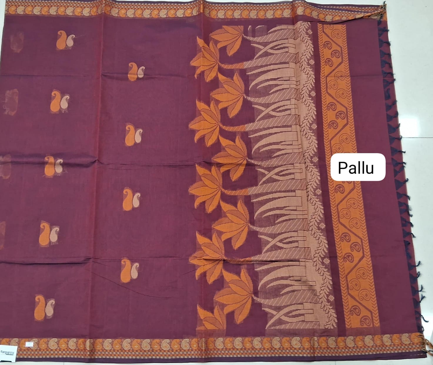 Maroon Korvai Kanchi Cotton Saree pallu