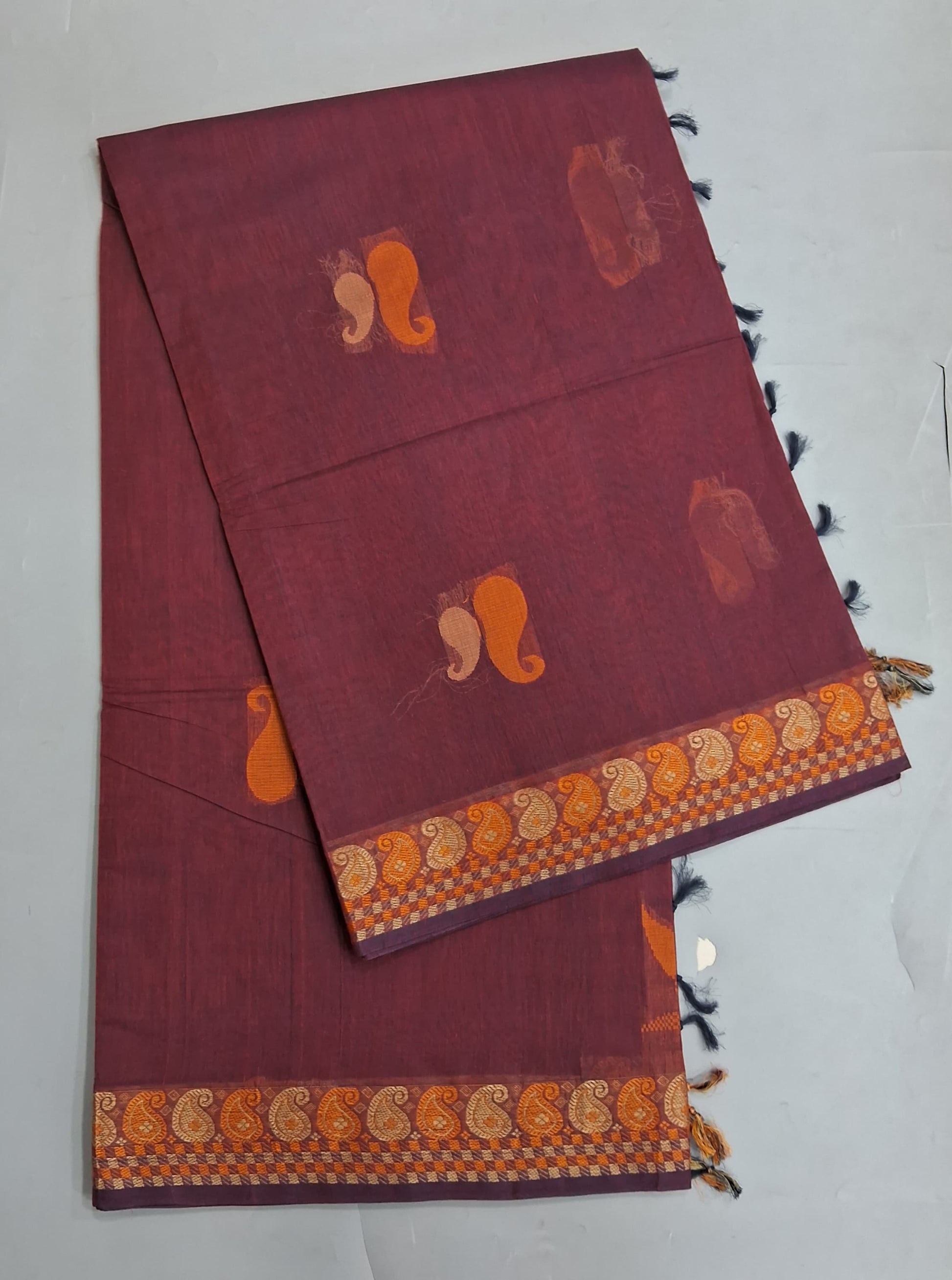 Maroon Korvai Kanchi Cotton Saree