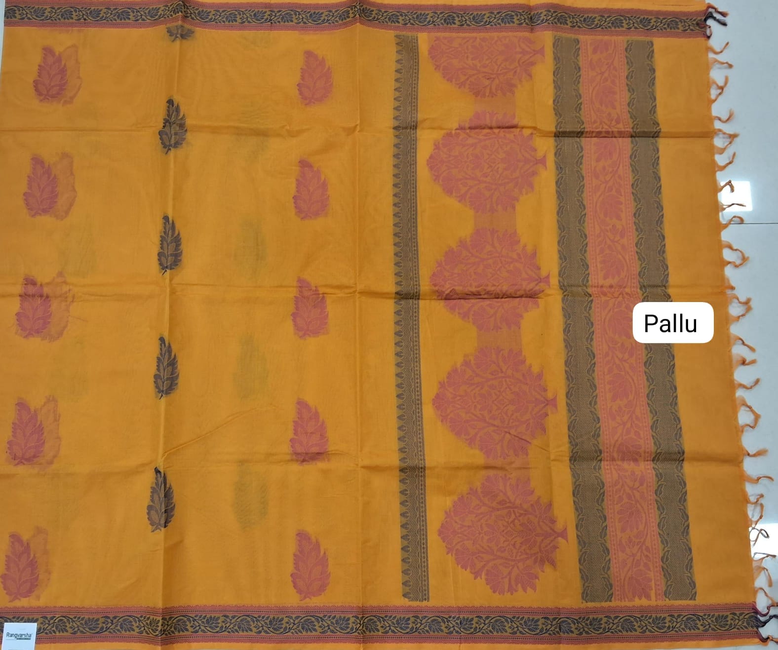 Mustard Yellow Korvai Kanchi Cotton Saree pallu