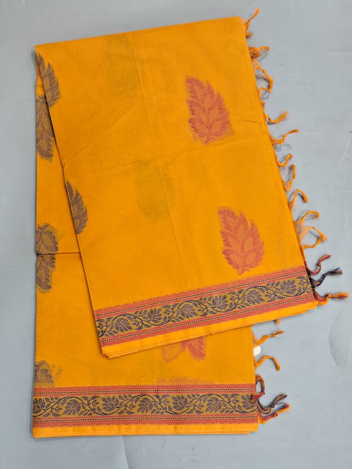 Mustard Yellow Korvai Kanchi Cotton Saree