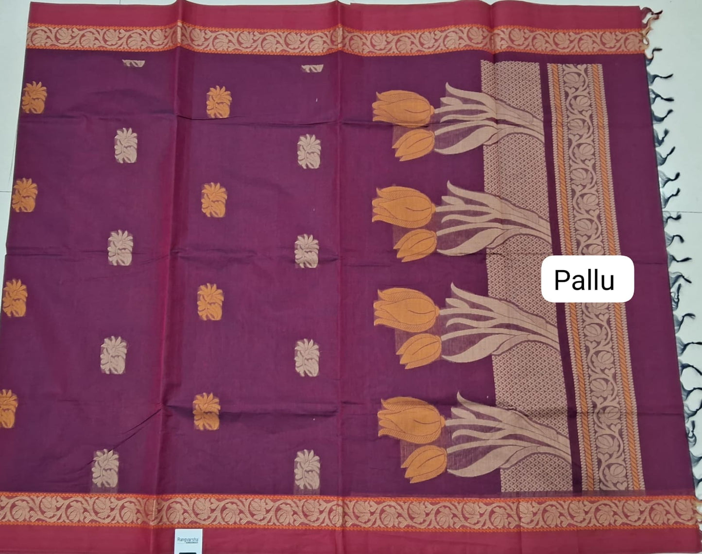 Maroon Korvai Kanchi Cotton Saree pallu