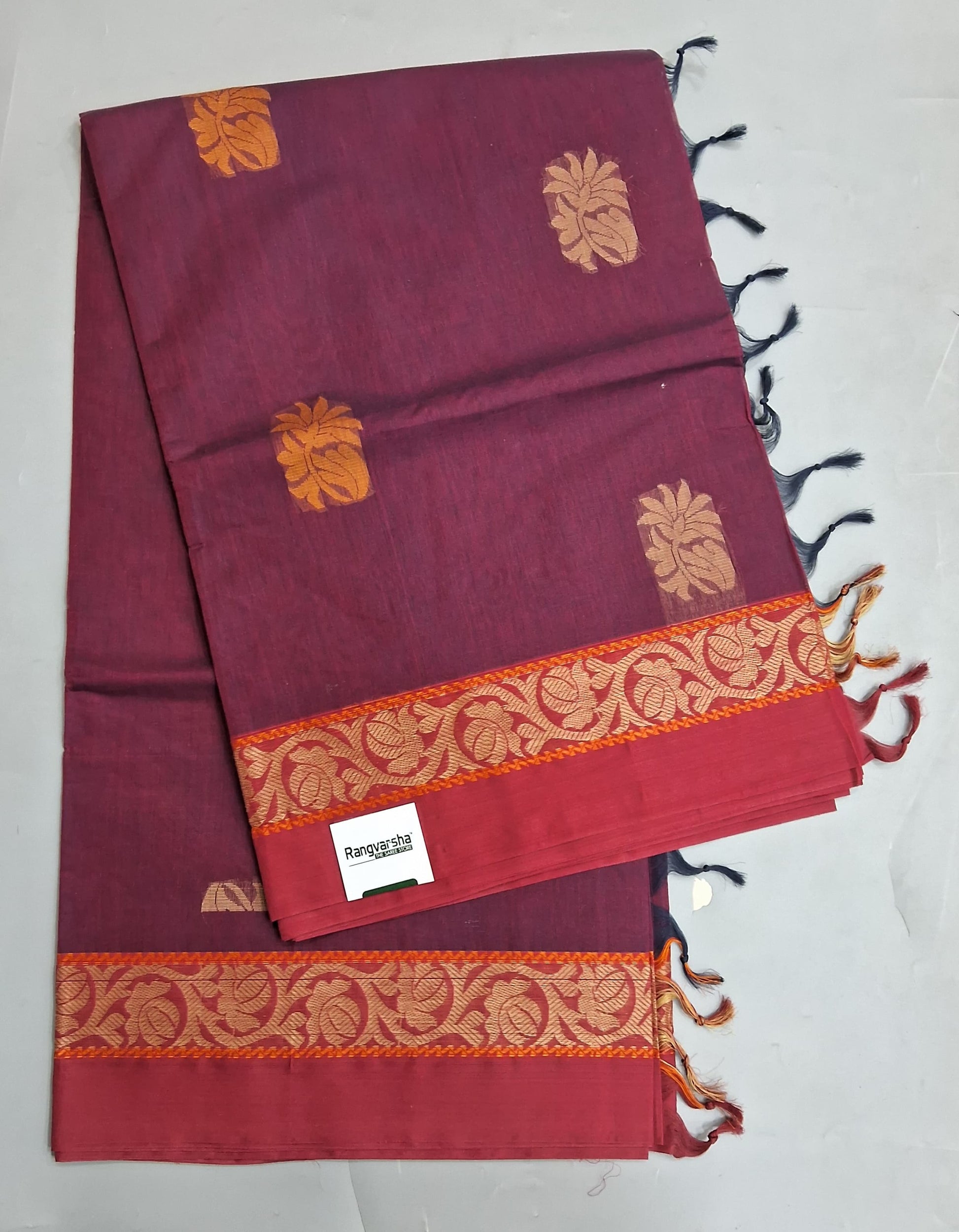 Maroon Korvai Kanchi Cotton Saree