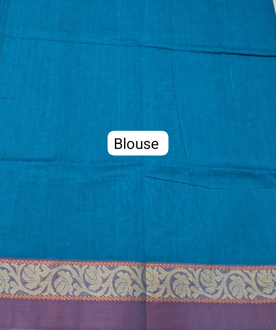 Peacock Blue Korvai Kanchi Cotton Saree blouse