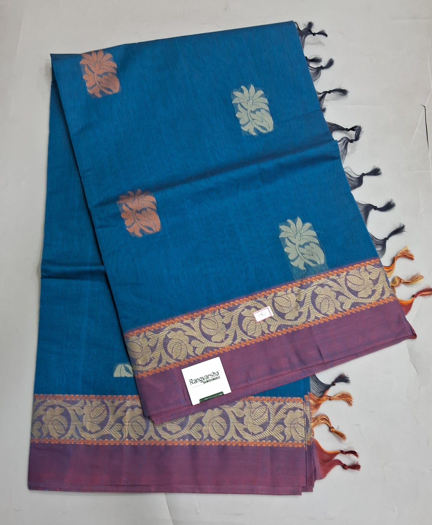 Peacock Blue Korvai Kanchi Cotton Saree