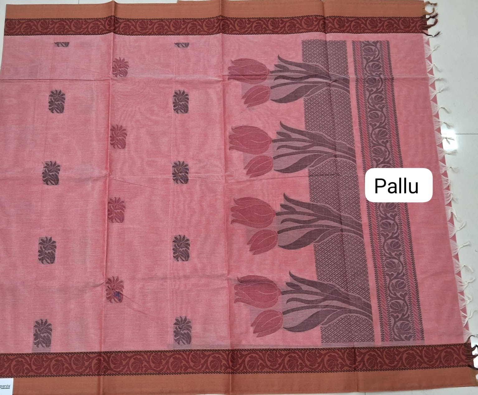 Peach Korvai Kanchi Cotton Saree pallu