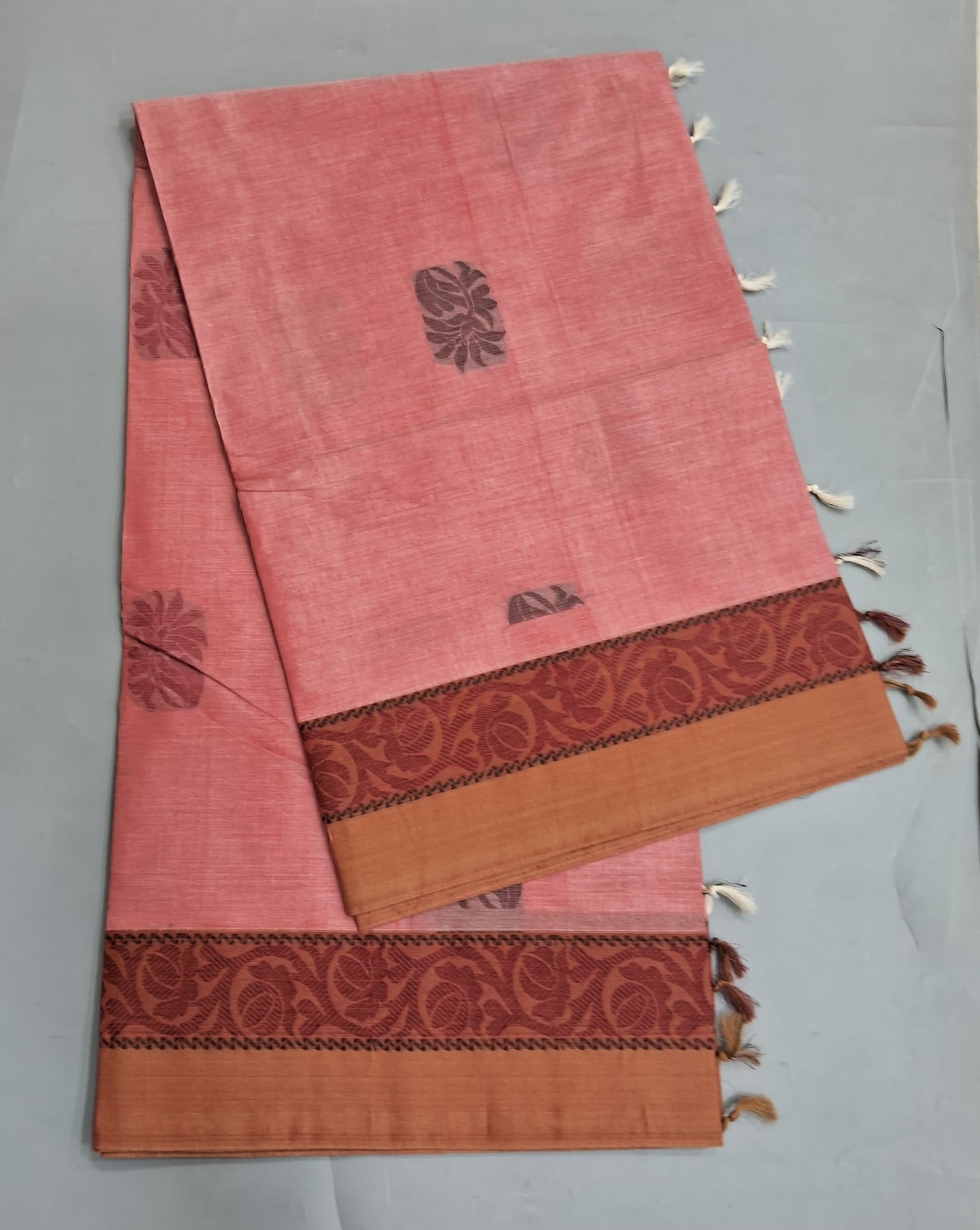 Peach Korvai Kanchi Cotton Saree