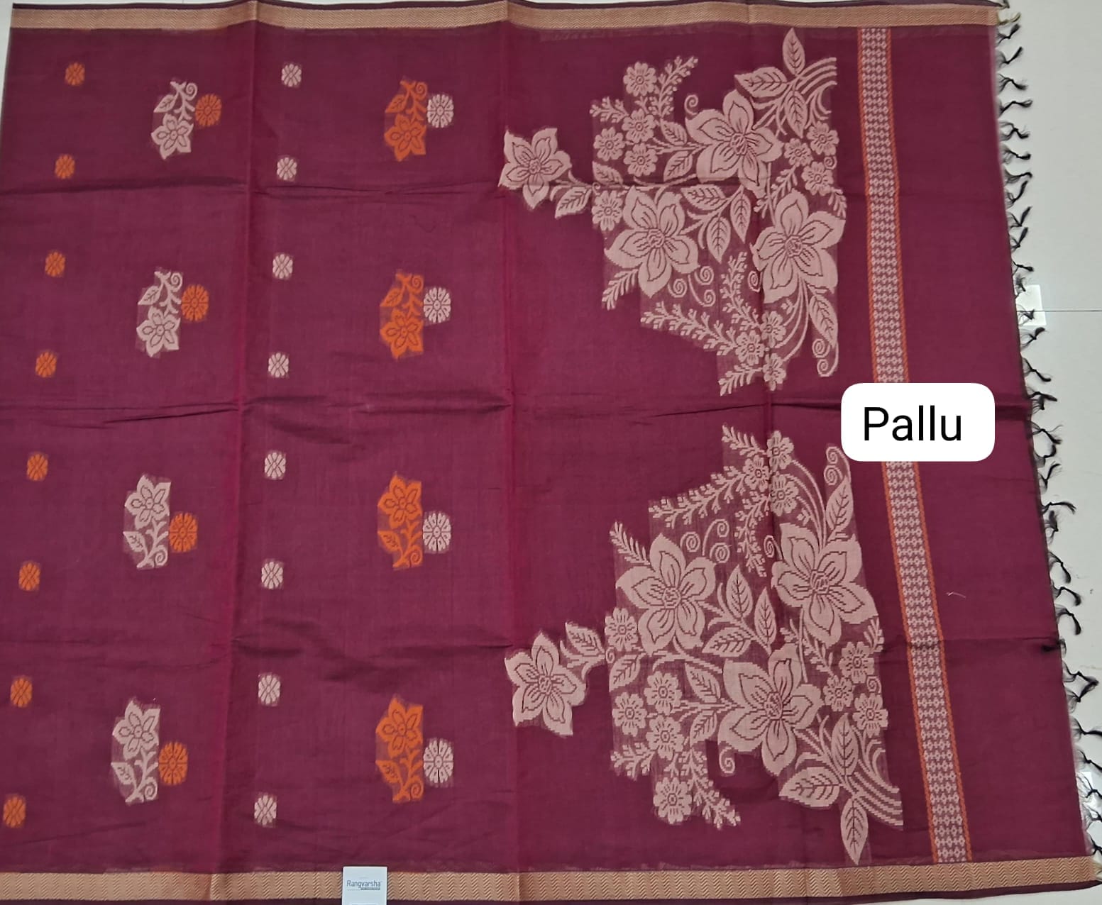 Maroon Korvai Kanchi Cotton Saree  pallu