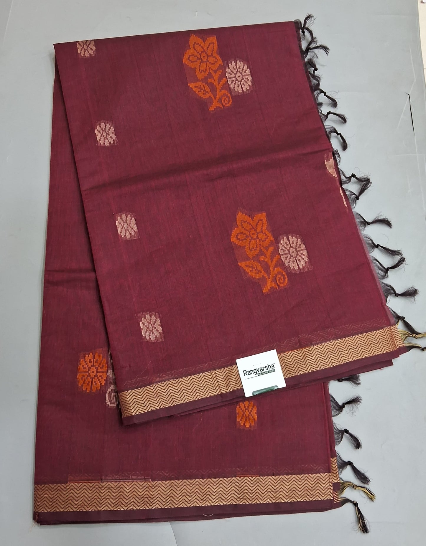 Maroon Korvai Kanchi Cotton Saree 