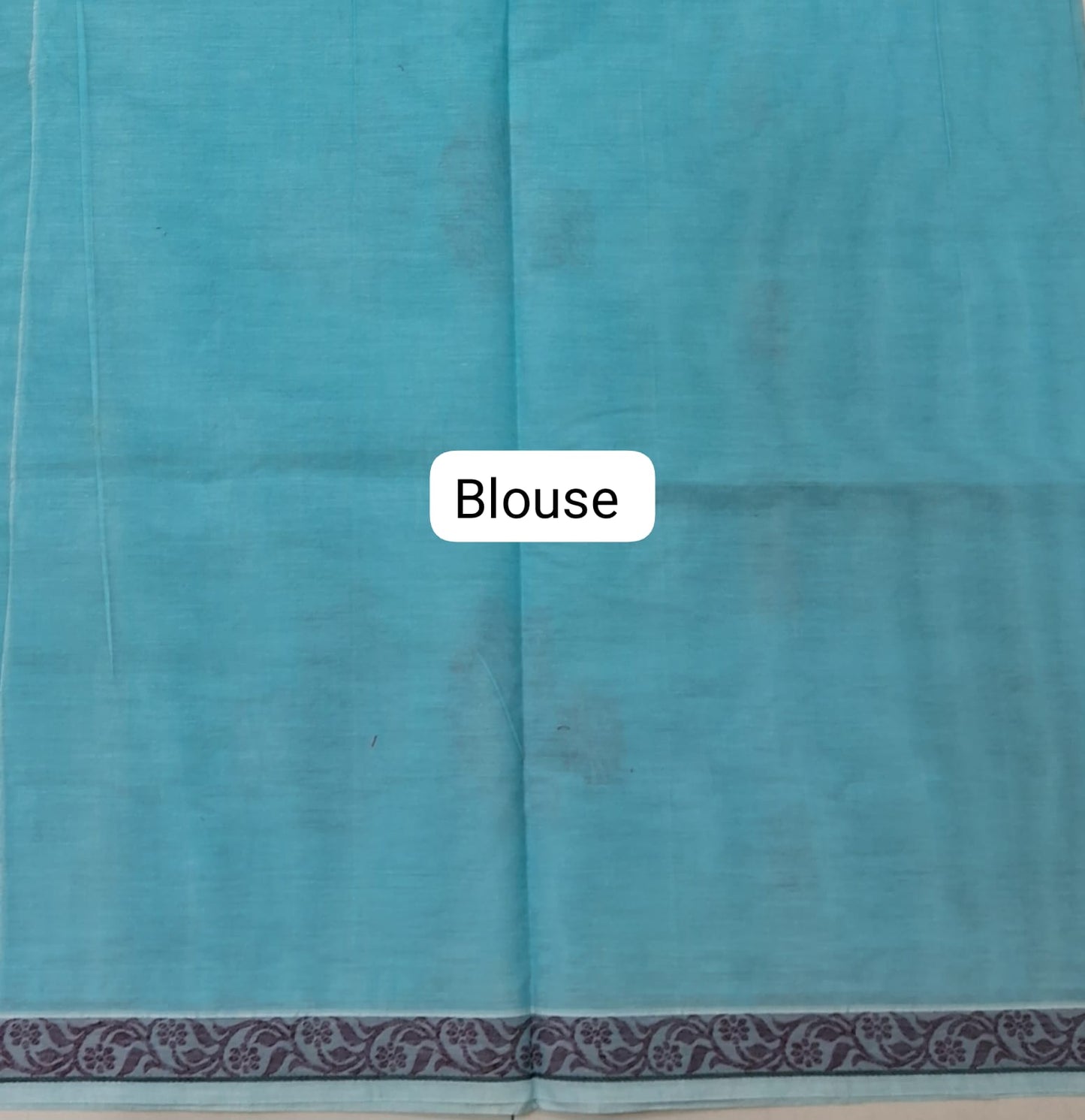 Sky Blue Korvai Kanchi Cotton Saree Blouse