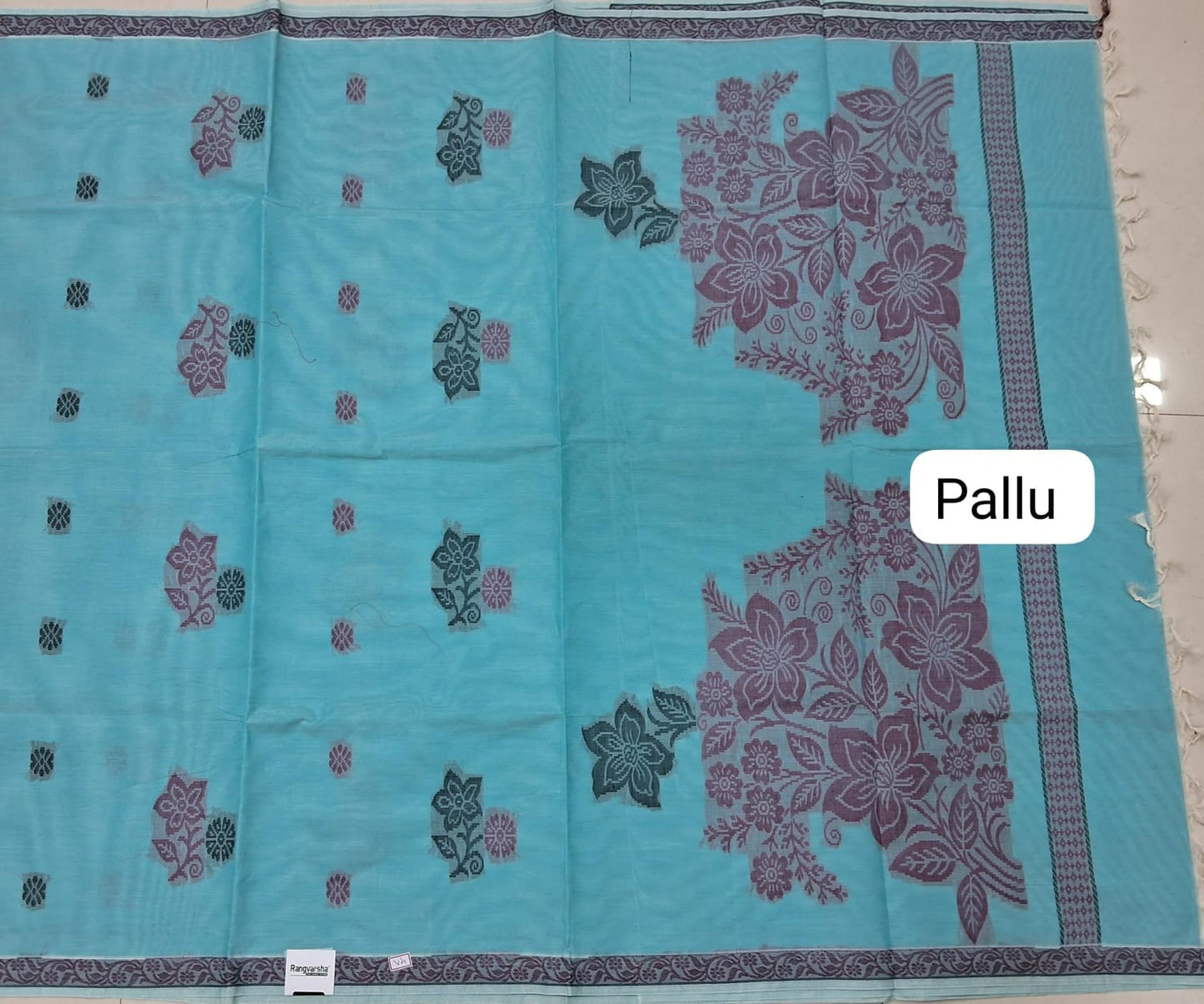 Sky Blue Korvai Kanchi Cotton Saree pallu