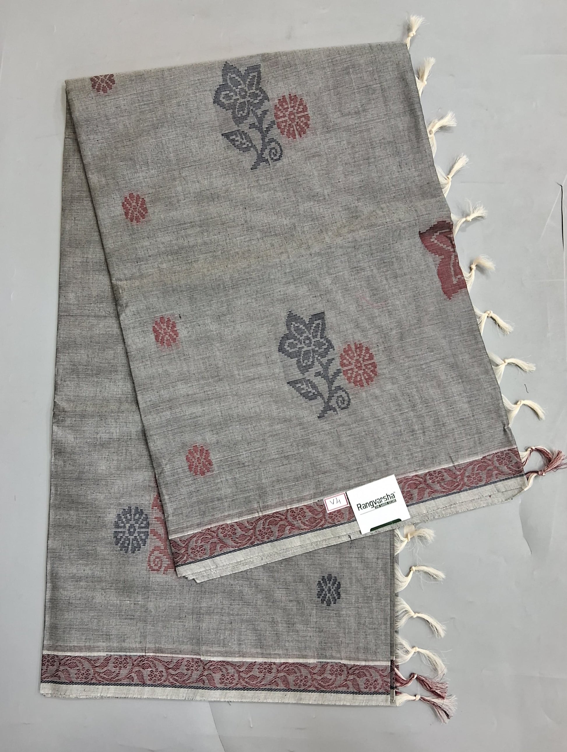 Elephant Grey Korvai Kanchi Cotton Saree 