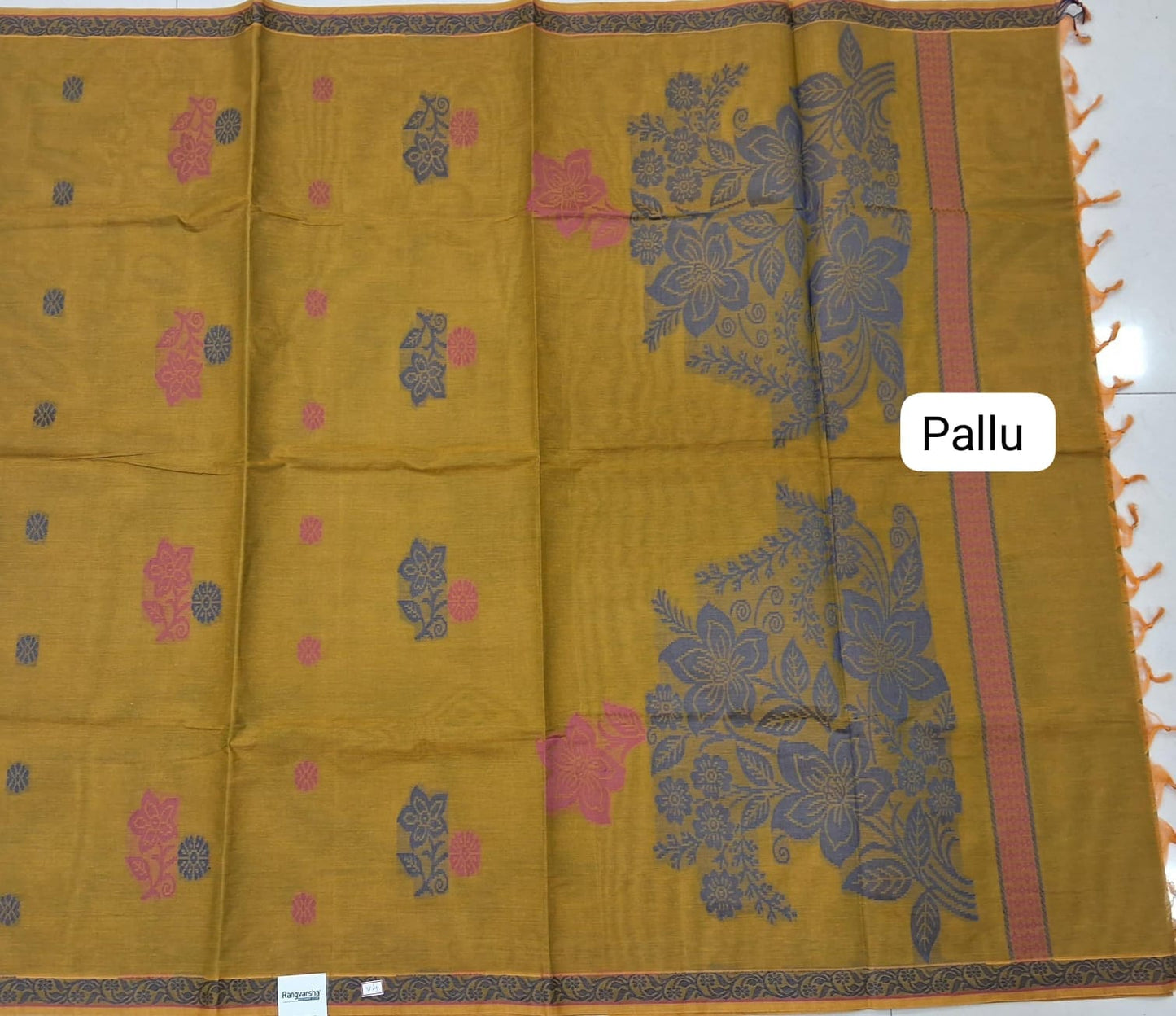 Olive Green Korvai Kanchi Cotton Saree pallu