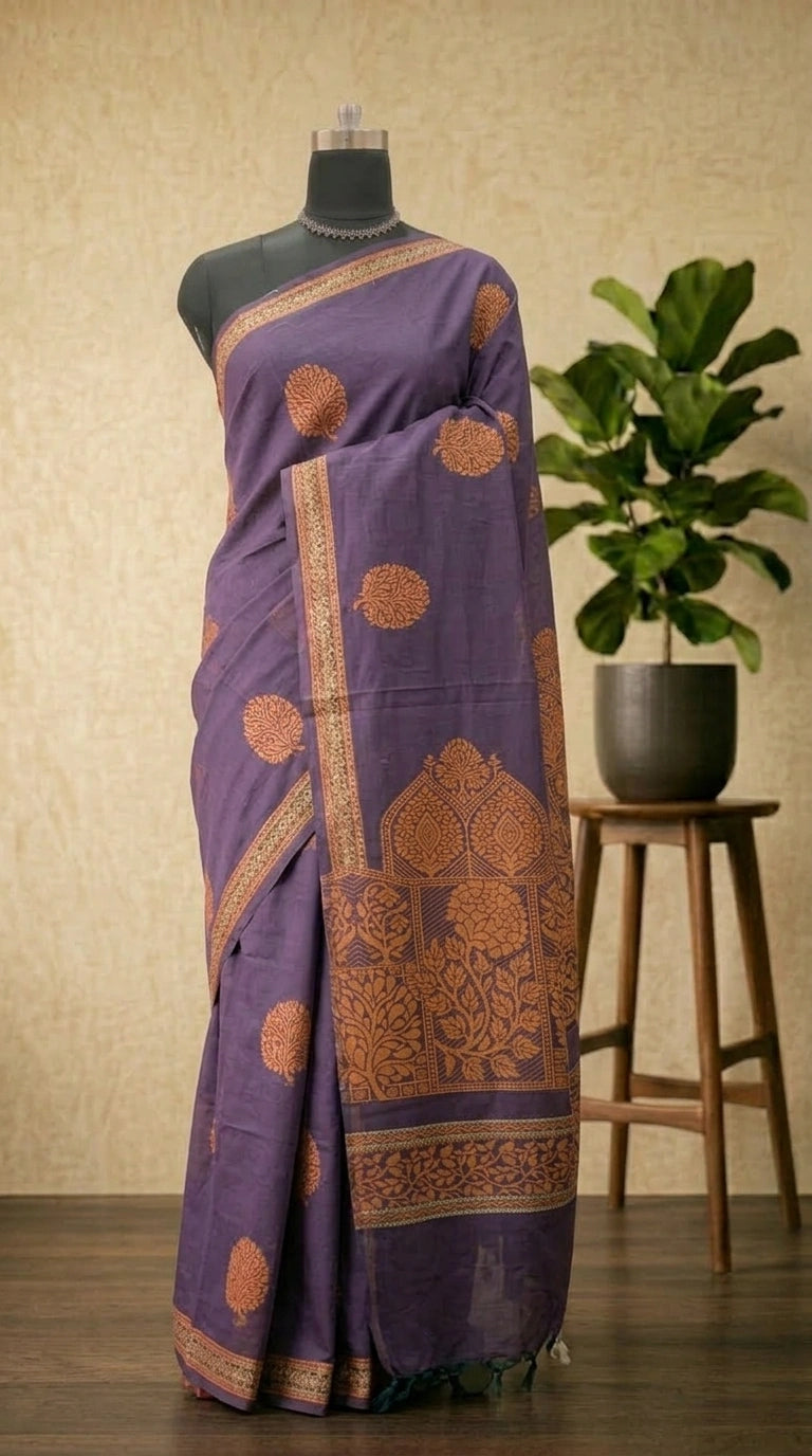 Purple Korvai Kanchi Cotton Saree 