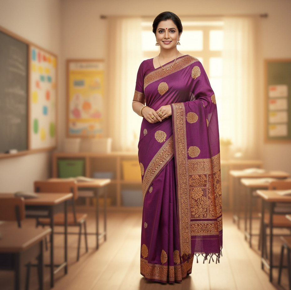 Purple Korvai Kanchi Cotton Saree
