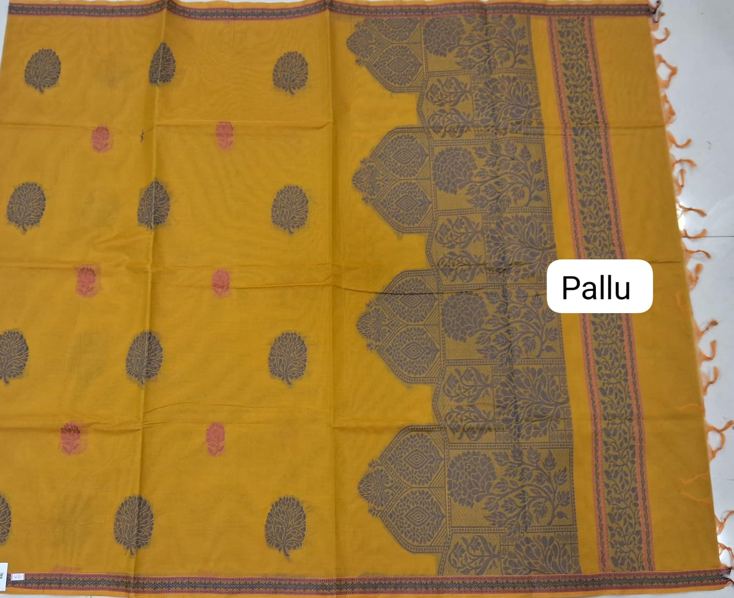 Mango Yellow Korvai Kanchi Cotton Saree pallu