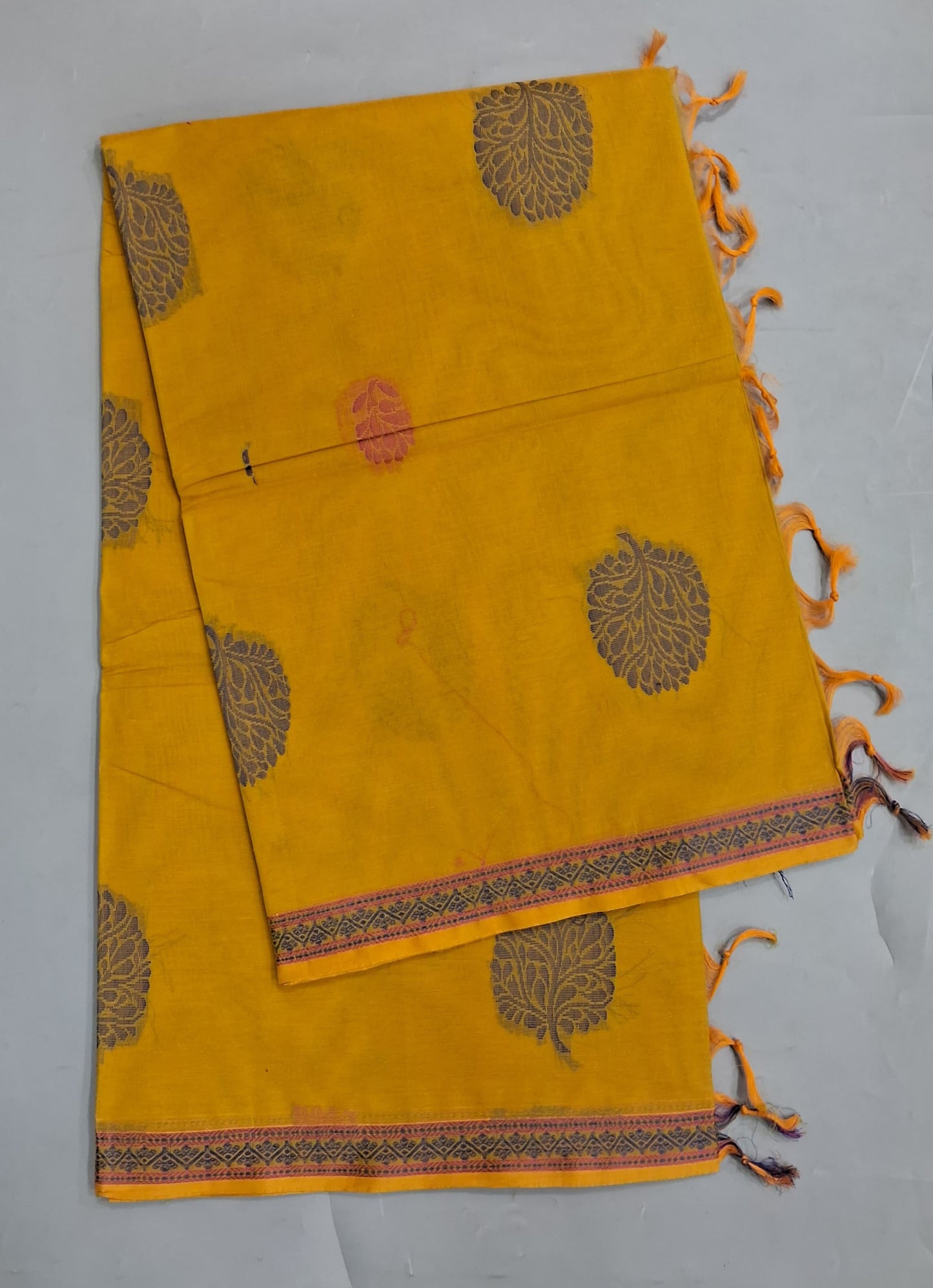 Mango Yellow Korvai Kanchi Cotton Saree