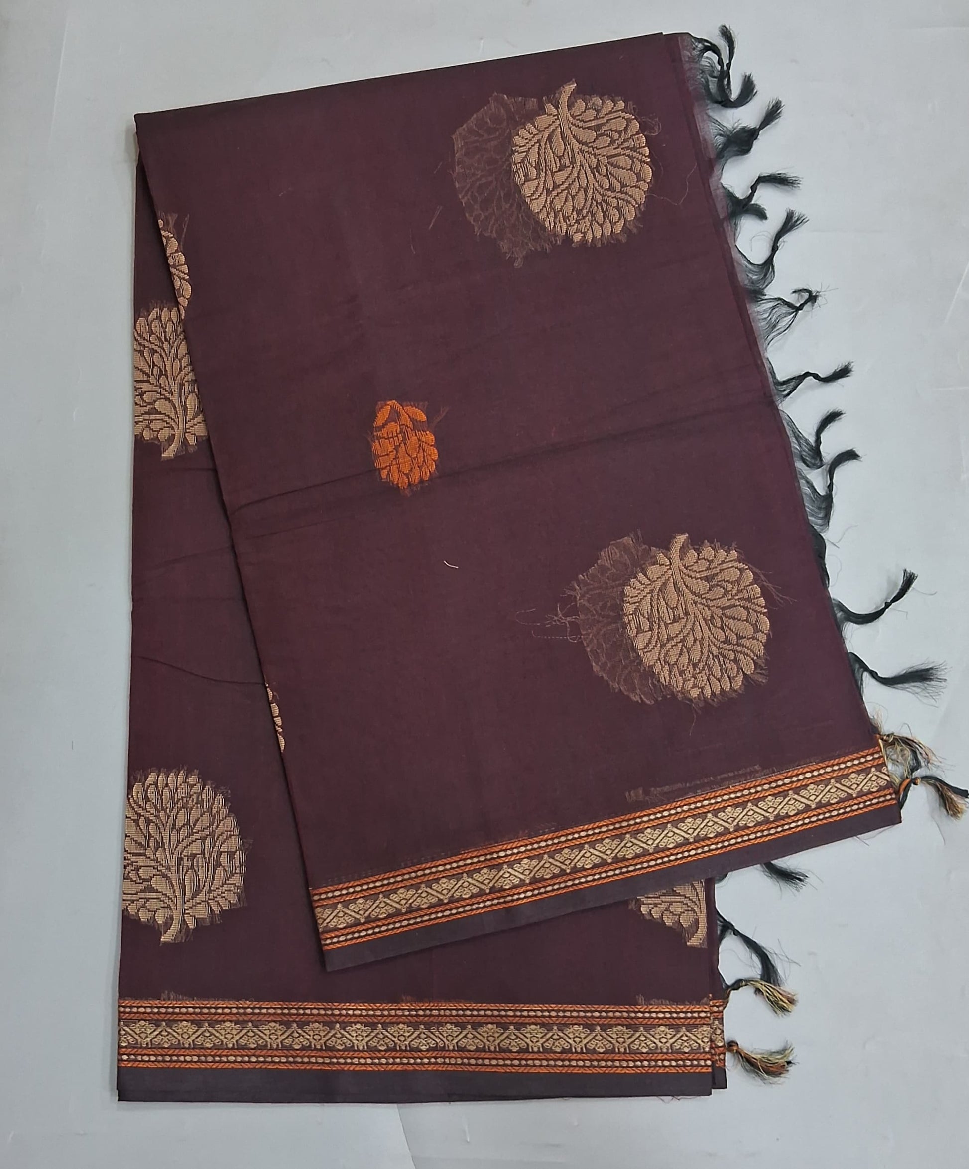 Walnut Brown Korvai Kanchi Cotton Saree  