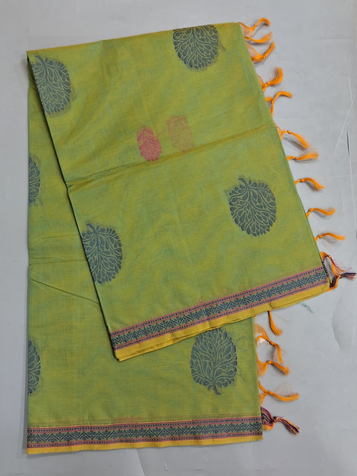 Bright Green Korvai Kanchi Cotton Saree 