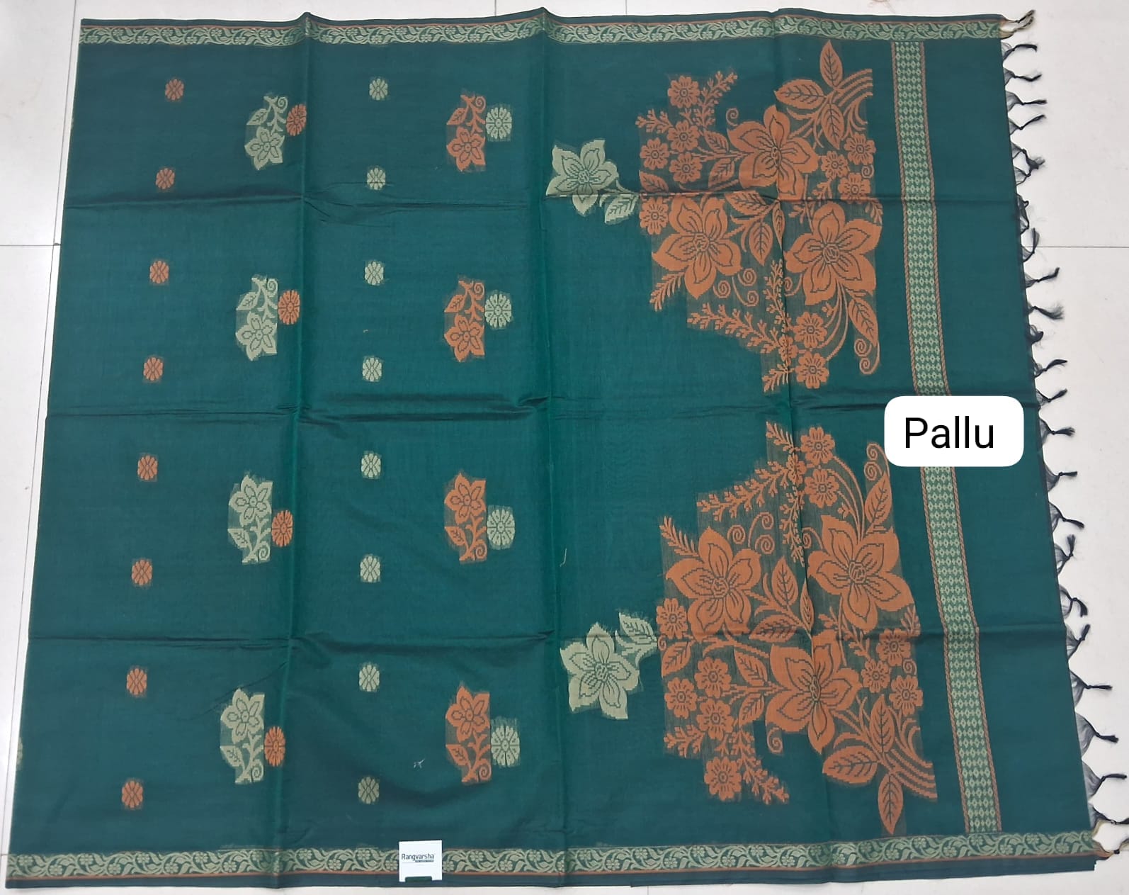Bottle Green Korvai Kanchi cotton saree pallu