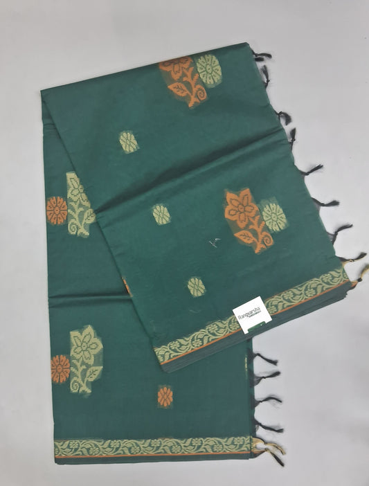 Bottle Green Korvai Kanchi cotton saree