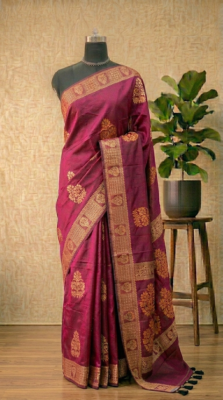 Festive Wear Maroon Korvai Kanchi Cotton Saree