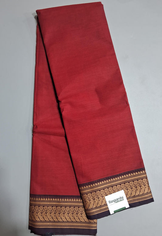 Brick red Kanchi cotton saree