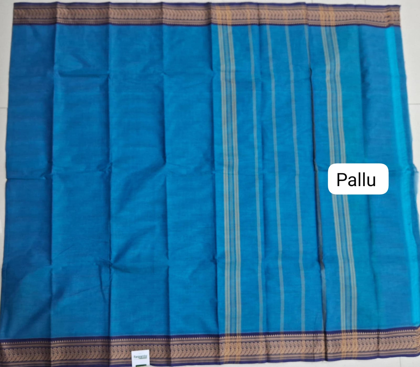 Caribbean Blue Kanchi cotton saree pallu