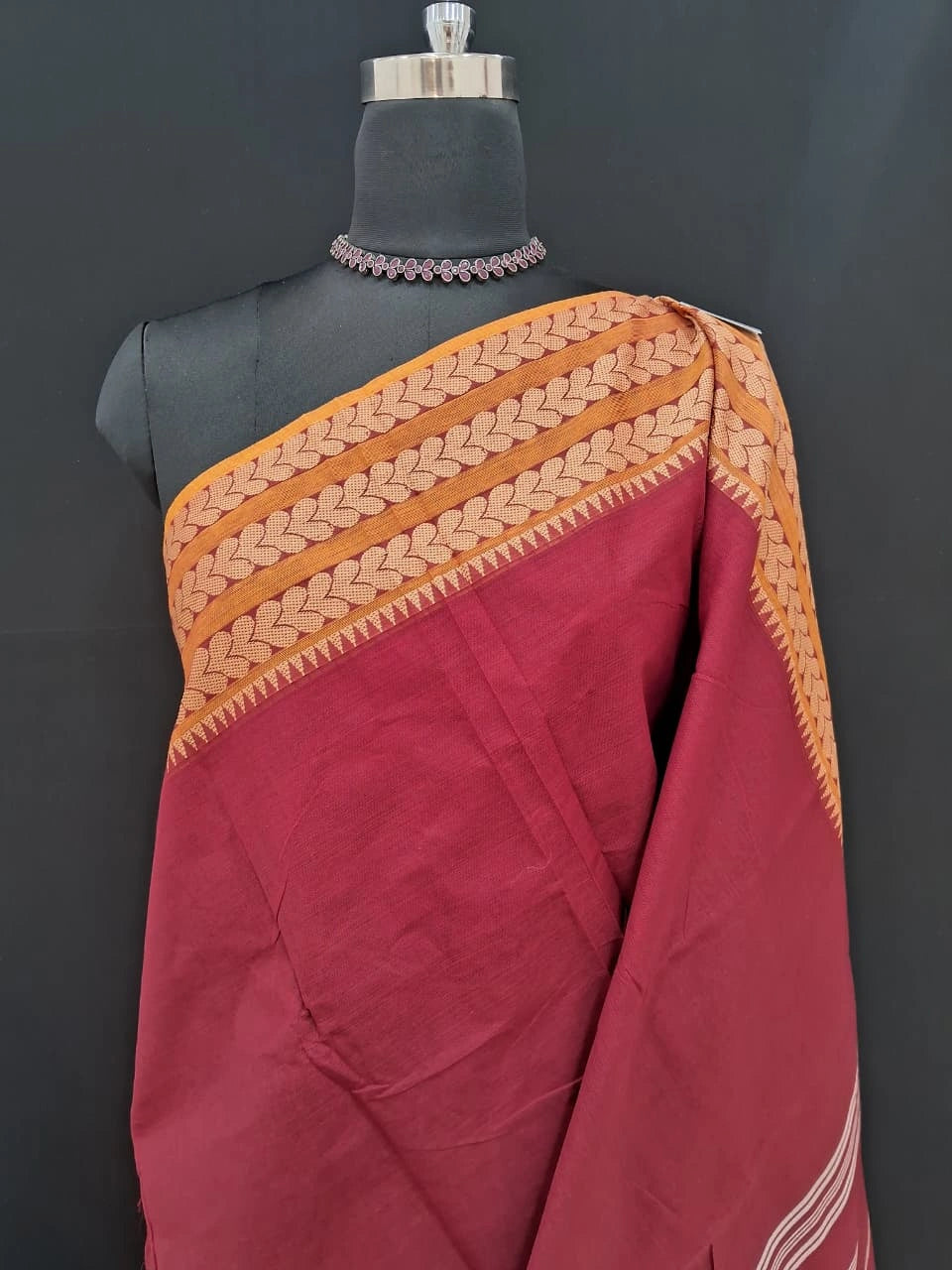 Regal Maroon Handloom Kanchi Cotton Saree 1
