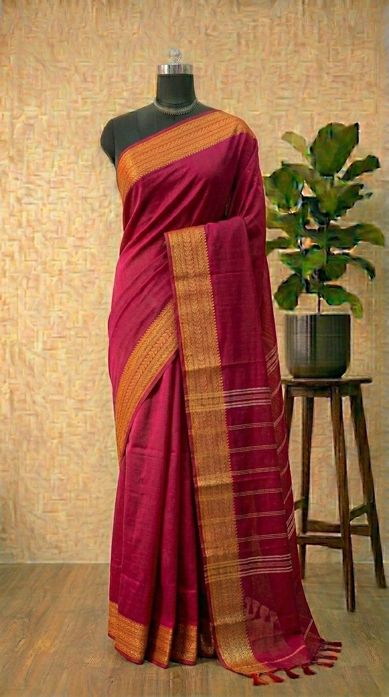 Regal Maroon Handloom Kanchi Cotton Saree