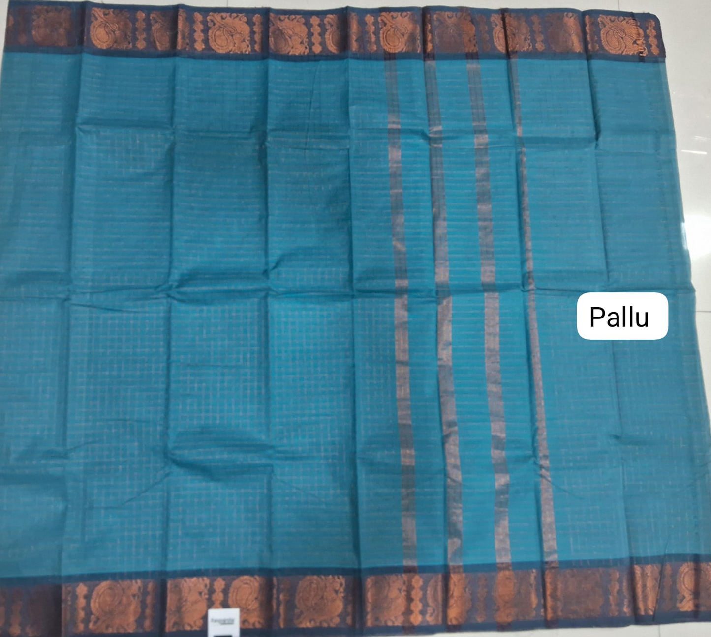 Baby Blue Kanchi Cotton Saree pallu