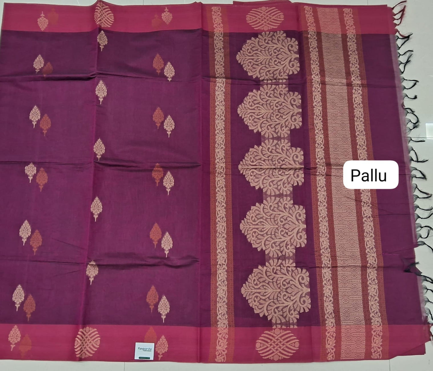 Maroon Korvai Kanchi Cotton Saree pallu