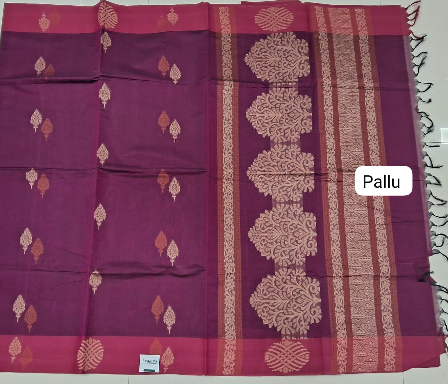 Maroon Korvai Kanchi Cotton Saree pallu