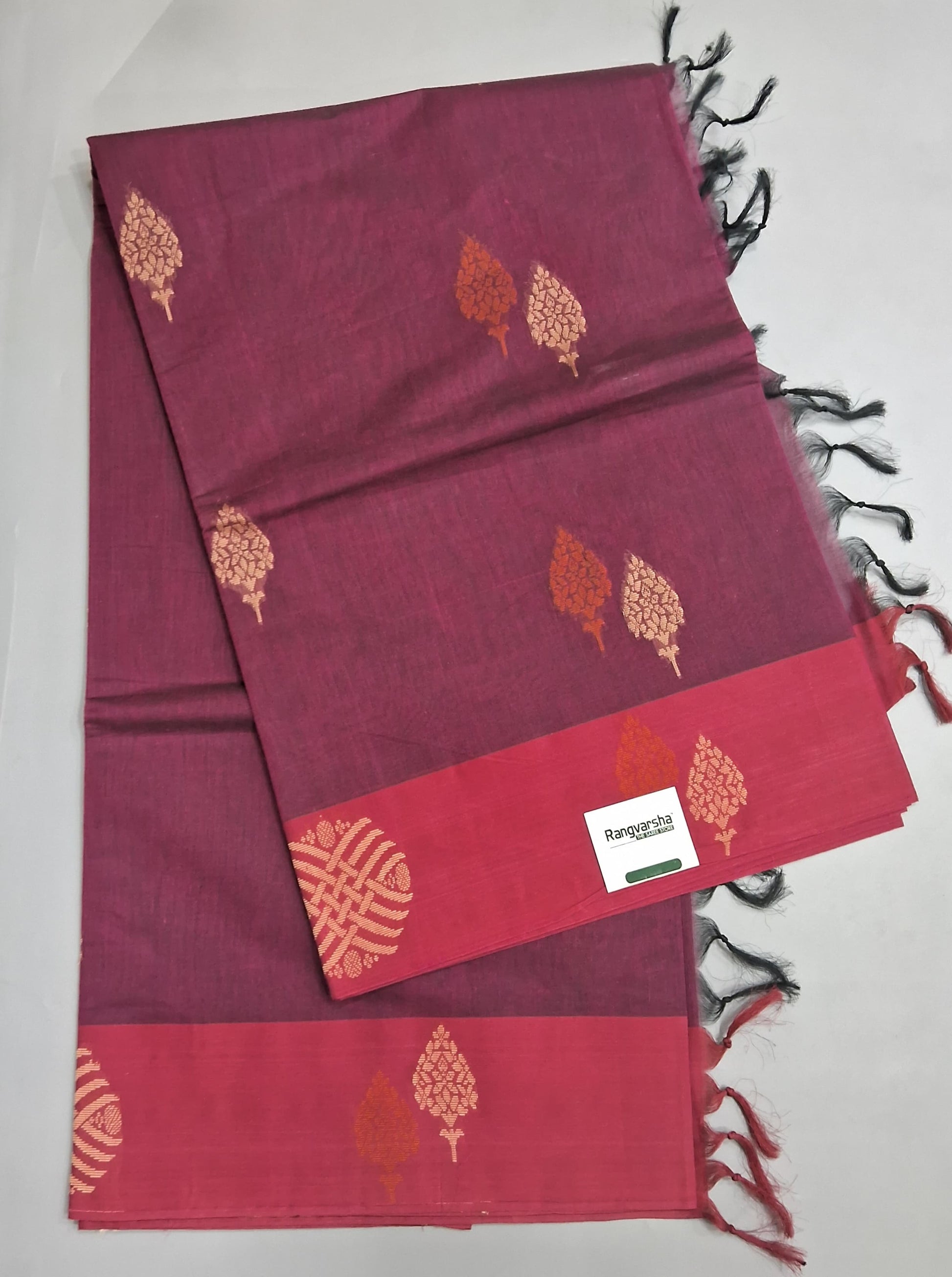Maroon Korvai Kanchi Cotton Saree