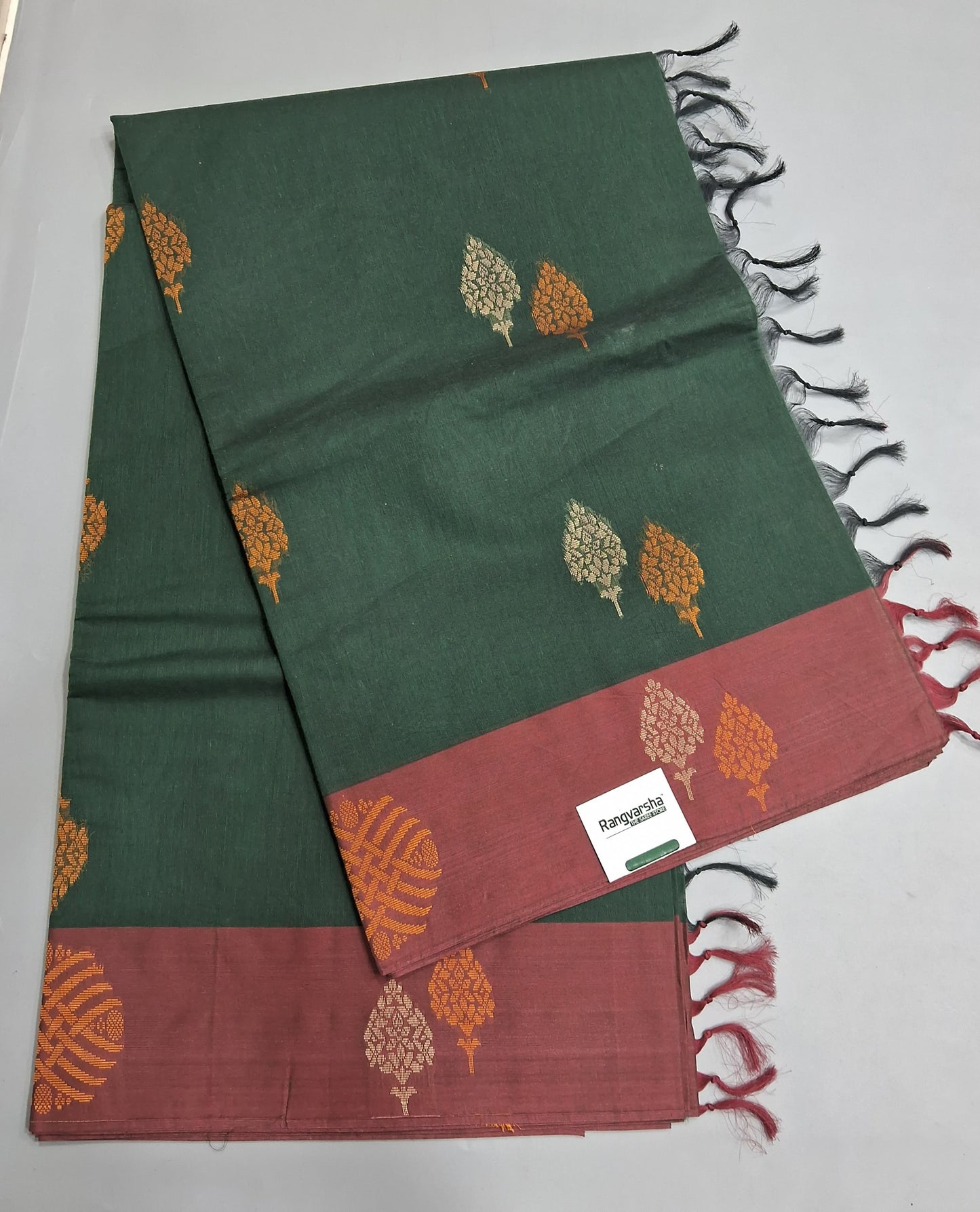 Bottle Green Korvai Kanchi Cotton Saree