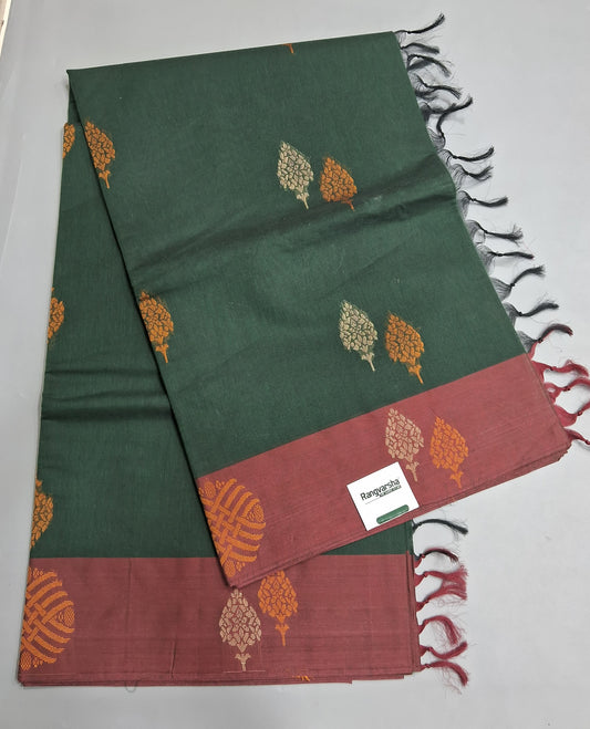Bottle Green Korvai Kanchi Cotton Saree