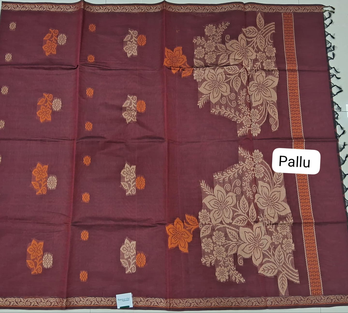 Brown Korvai Kanchi Cotton Saree pallu