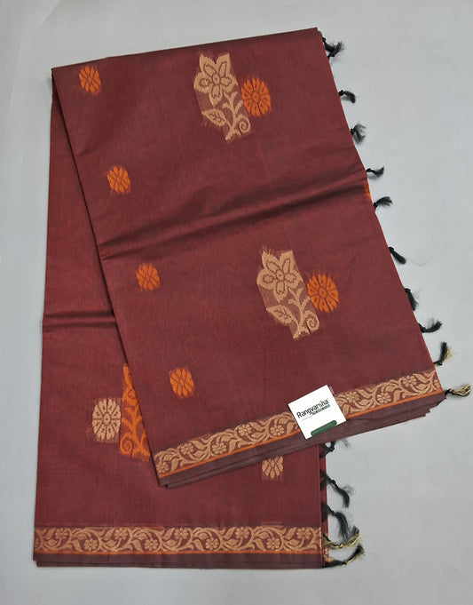 Brown Korvai Kanchi Cotton Saree