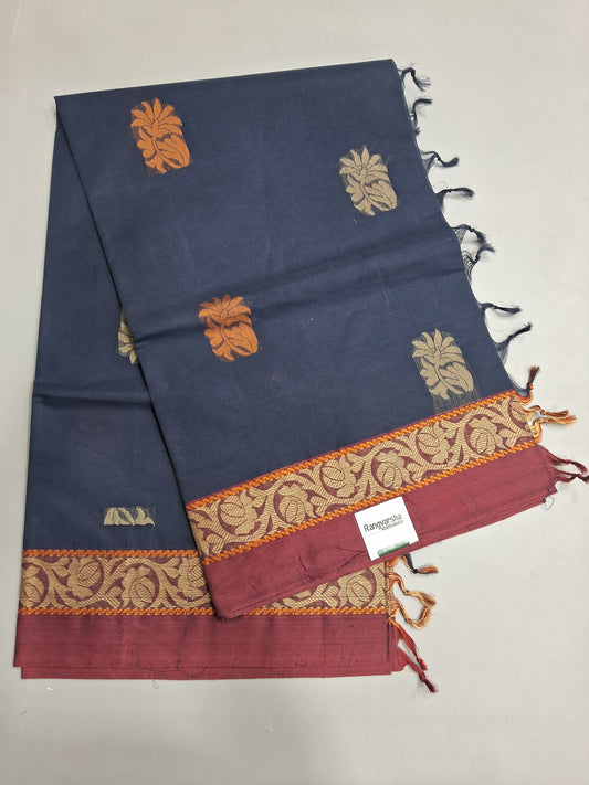 Dark Blue Korvai Kanchi Cotton Saree