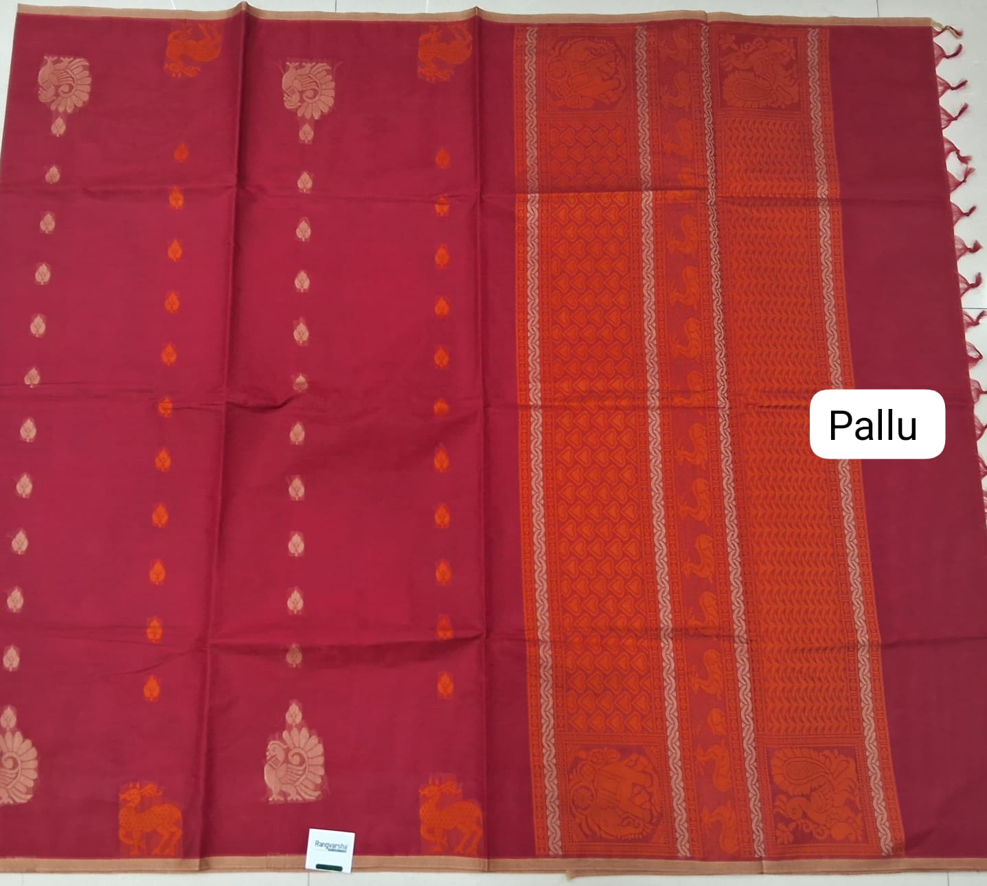 Reddish Korva pallui Kanchi Cotton Saree