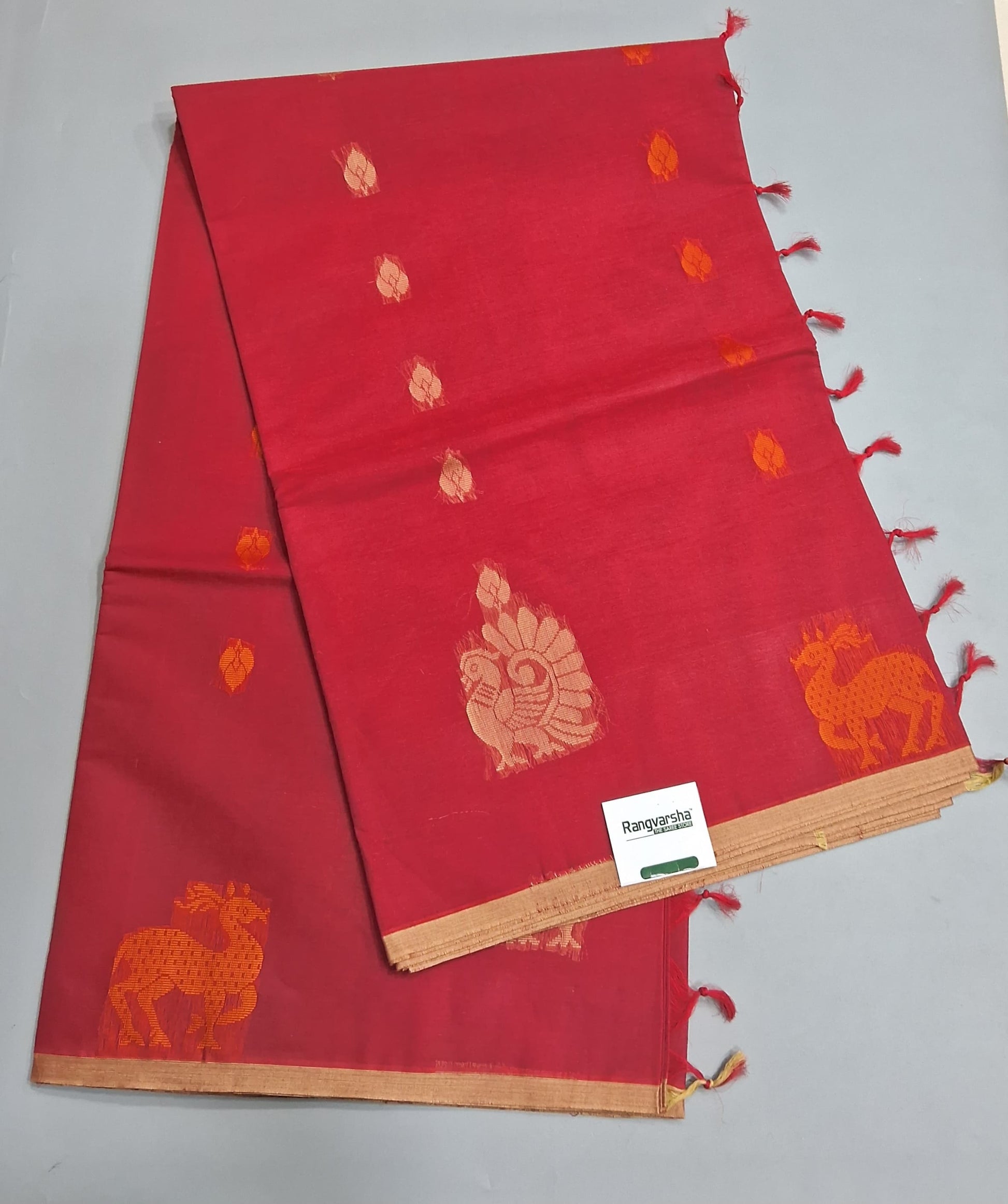 Reddish Korvai Kanchi Cotton Saree