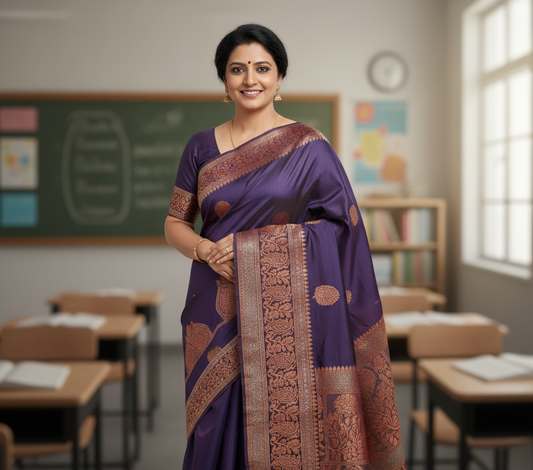 Elegant Navy Kanchi Weave saree