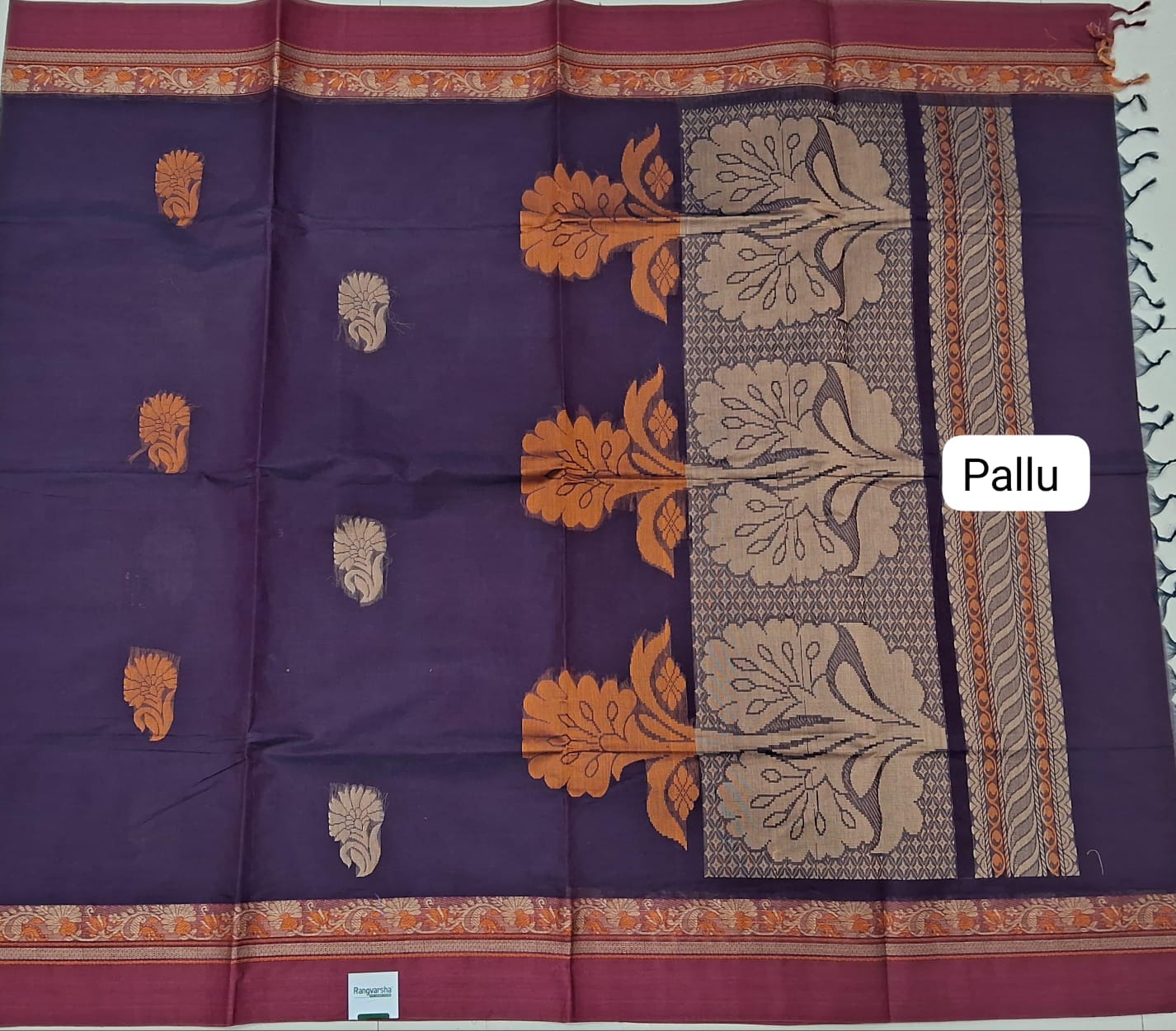 Dark Blue Korvai Kanchi Cotton Saree pallu