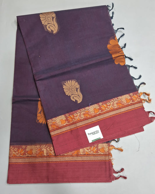 Dark Blue Korvai Kanchi Cotton Saree