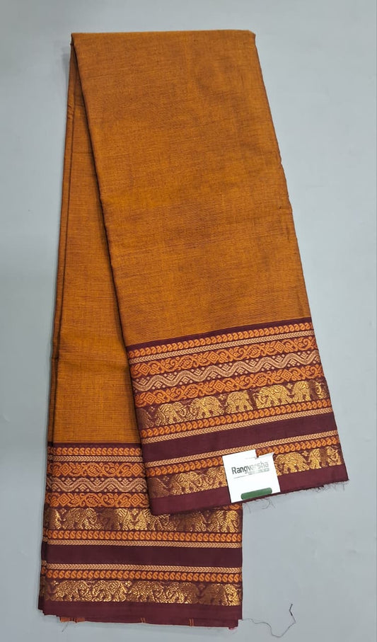 Earthy Orange Kanchi Cotton Saree