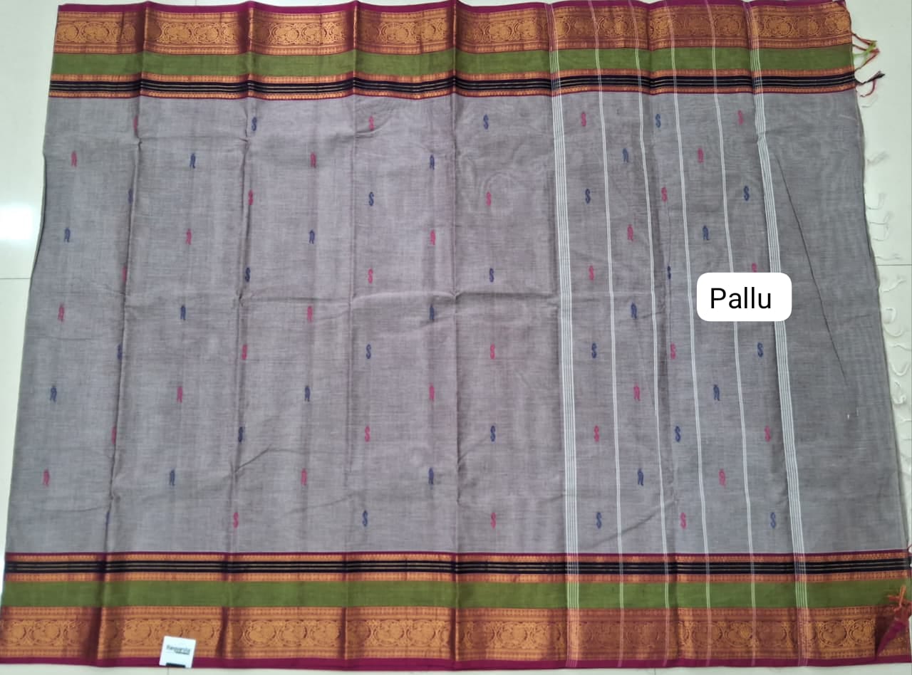 Elephant Grey Kanchi Cotton Saree pallu