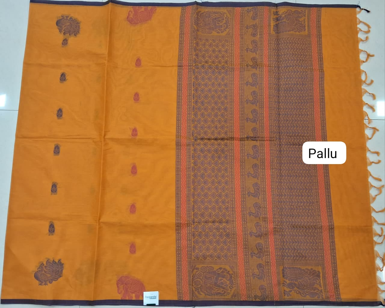 Mango Yellow Kanchi Cotton Saree pallu