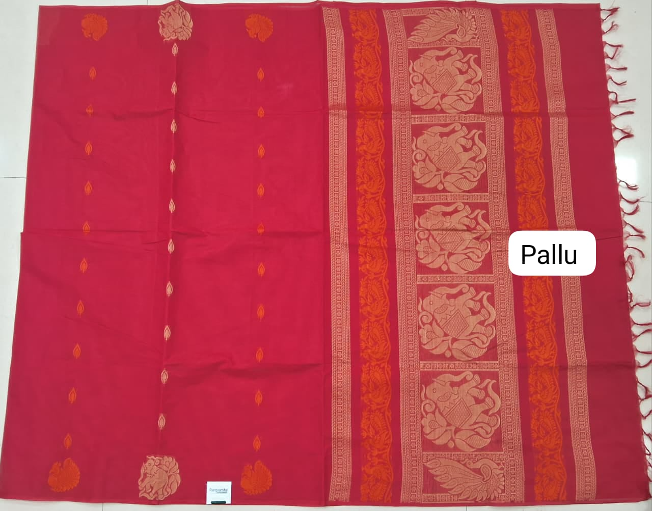 Dark Red Kanchi Cotton Saree pallu