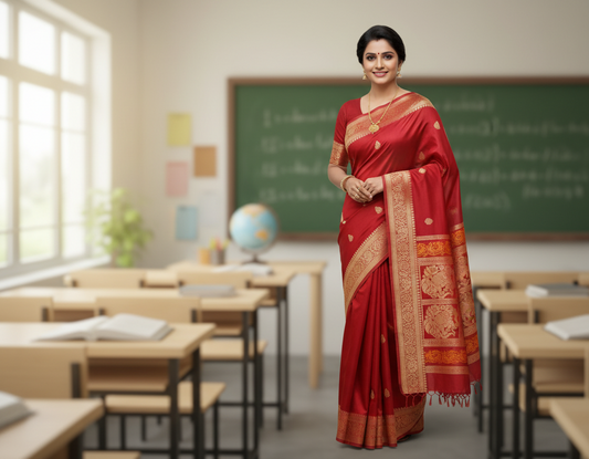 Dark Red Kanchi Cotton Saree