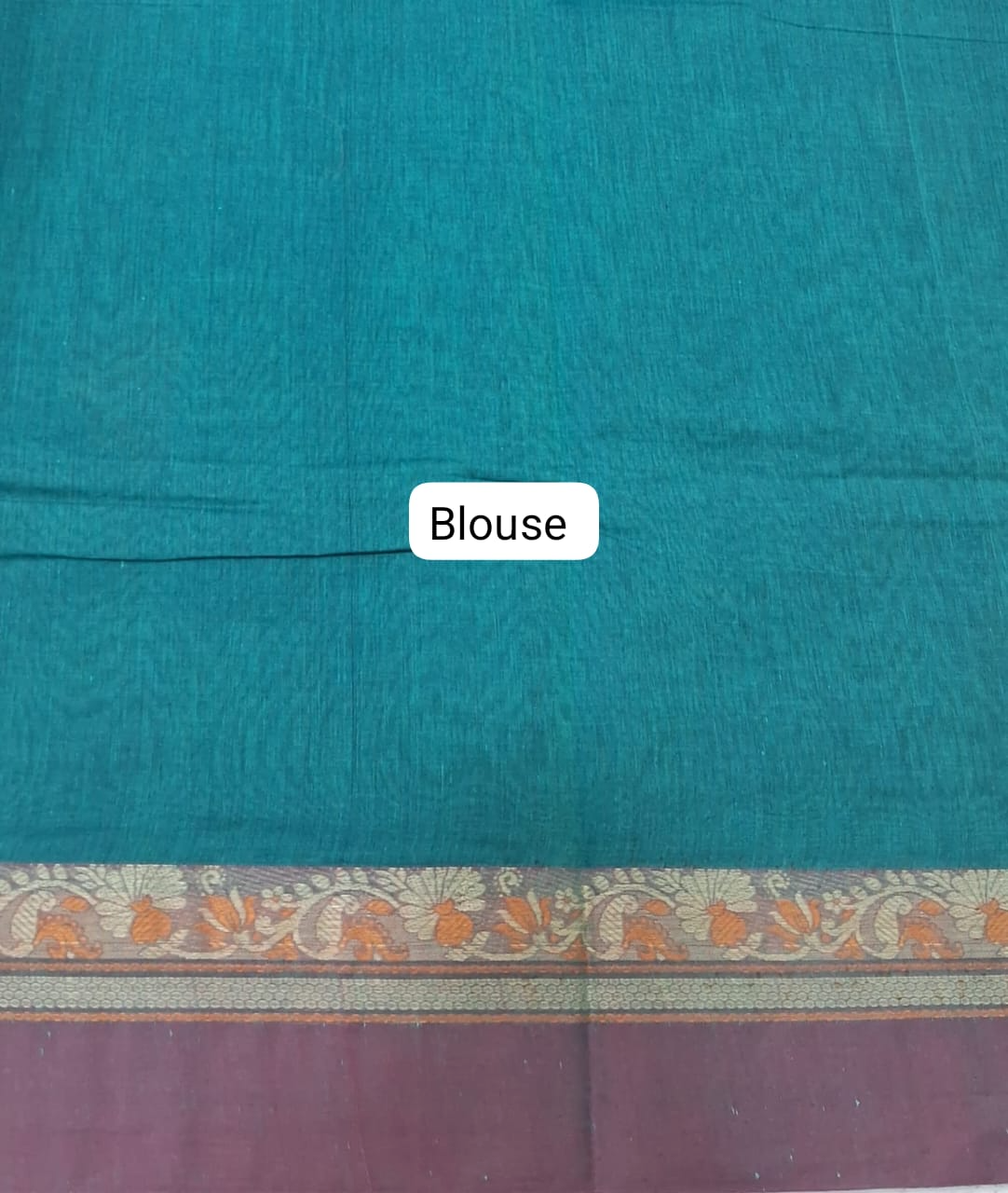 Teal Blue Kanchi Cotton Saree blouse