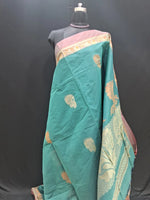 Ocean Teal Blue Kanchi Cotton Saree 